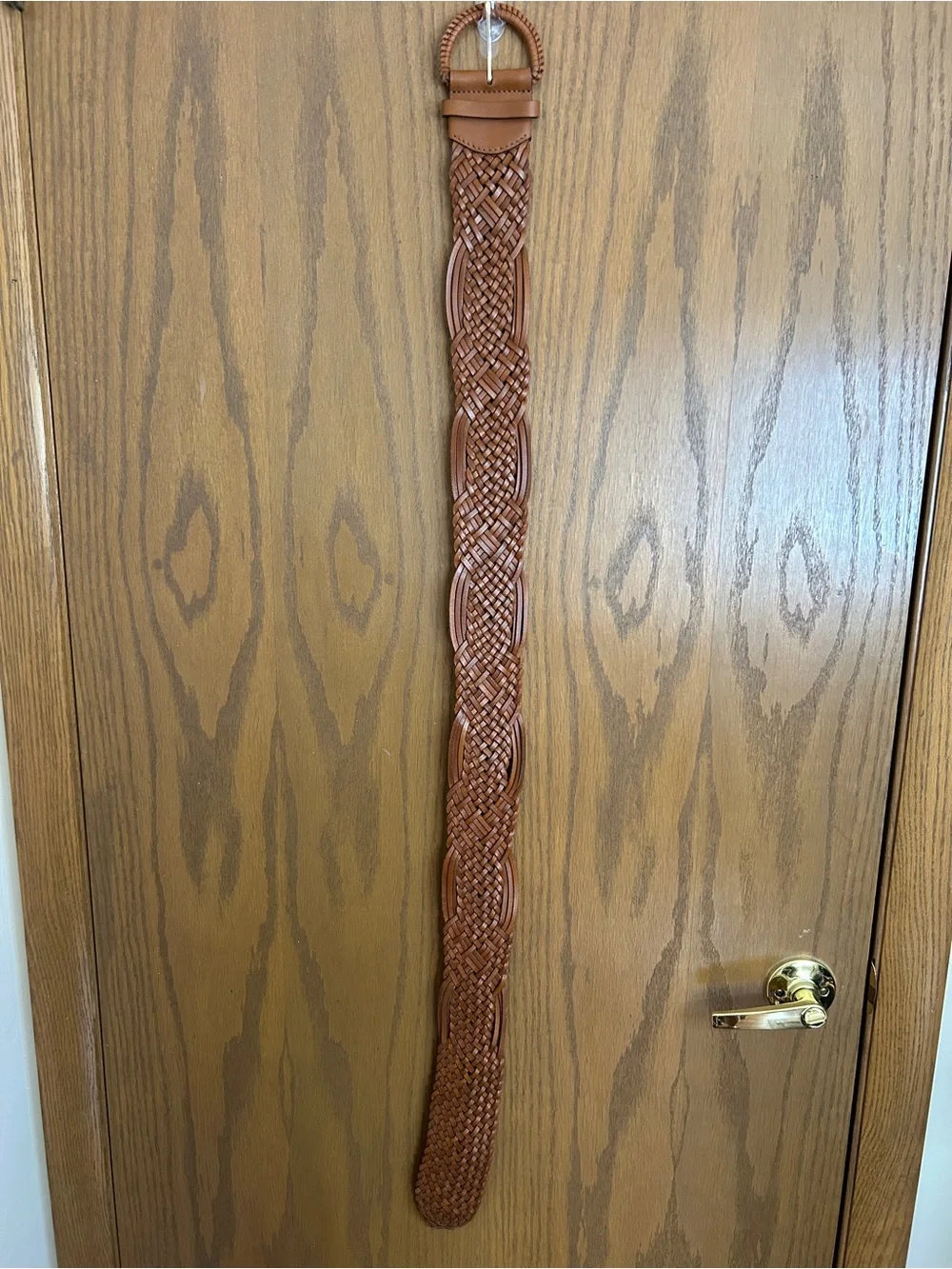 Abercrombie & Fitch Genuine Leather Woven Braided Belt Cognac Brown Boho Western